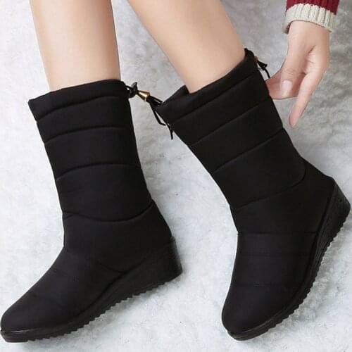 Waterproof Winter Boots Female Shoes Mid-Calf Down Boots Women Warm Ladies Snow Bootie Wedge Rubber Plush Botas Mujer 2021