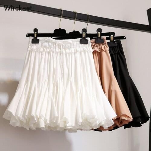 WiRcKeat Ruffle Chiffon Skirts For Women Summer A Line Asymmetrical High Waist Skirt Female Mini Womens Chiffon Skirt Ruffle