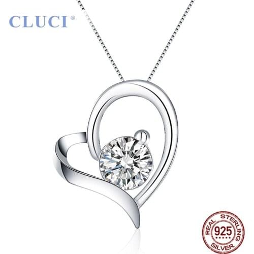 CLUCI 925 Sterling Silver Simple Heart Charms Pendant with Zircon Women Romantic Gift Jewelry DP036SB