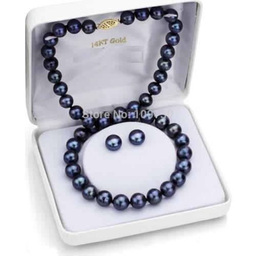 Jewelry AAA 10-11mm Black South Sea Pearl Necklace 18" and Stud Earring Set