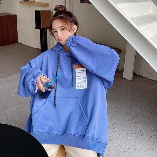 Oversized Women Hoodies 90s Solid Color Oversize Plush Sweatshirt Womens Winter Autumn Streetwear Pullovers Thick Hoodie