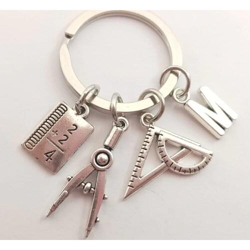 1pcNew A-Z Jewelry Teacher Key Chains Studant Keyring Ruler Pencil Compass Charms For Gift
