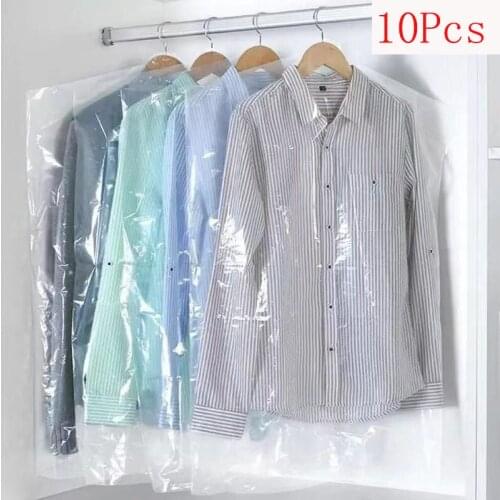 60x90cm 10 Pcs Disposable Plastic Transparent Dust Cover Bag For Dry Cleaner Garment Dress Wardrobe Hanging Clothing Storage Bag