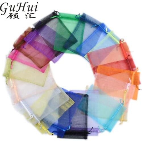100pcs Colorful Jewelry Packaging Beautiful Organza Bag Drawstring Snow Yarn Gift Candy Bag Wedding Favors Christmas Party Decor