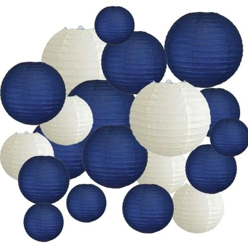 20Pcs 6 Inch-12 Inch Paper Lanterns Assort with Size Navy Blue Beige Chinese Paper Lantern Lampion for Wedding Christmas Event P