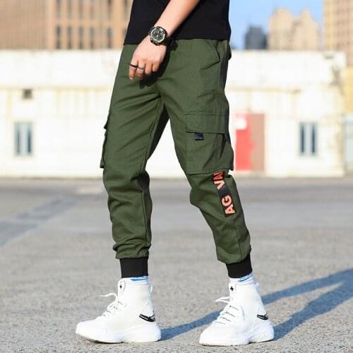 2021 Casual Mens pant Fashion Zipper pocket Safari Style Elastic Waist Mens pants Jogging Sports Leisure Long pants Mens