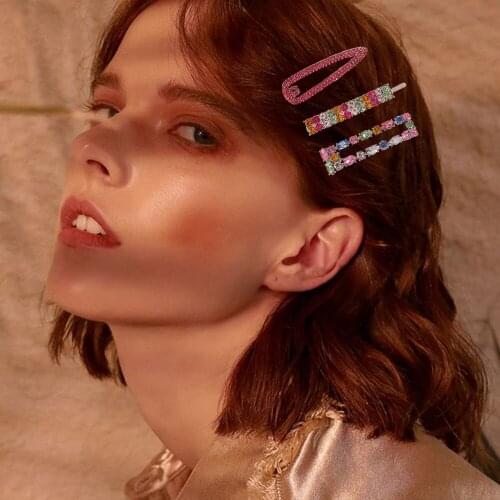 3 PCS Colored Rhinestone Hair Clips Geometric Triangle Square Hairpin Crystal Barrette Headwear Hair Accessories for Women Girls