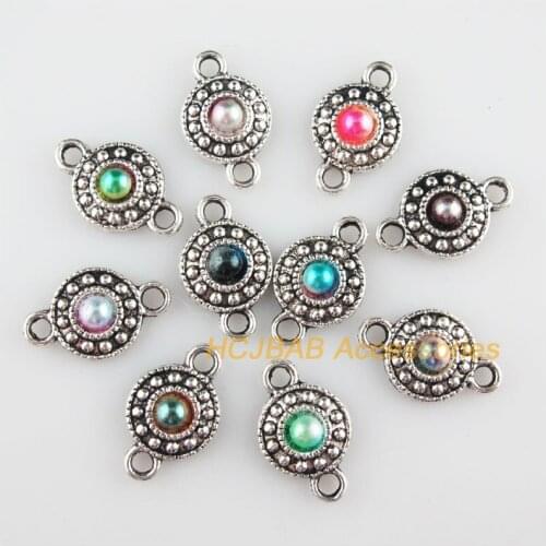 30 New Round Charms Mixed Acrylic Flower Connectors Tibetan Silver Tone 11x18mm