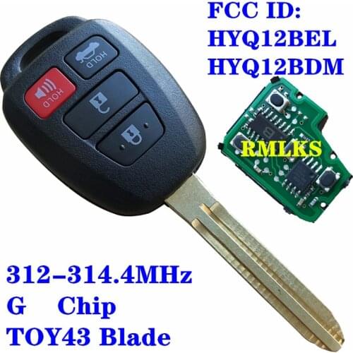 Keyless Entry Remote Car Key Fob 314MHZ HYQ12BDM 12BEL For Toyota Prius Corolla Camry RAV4 2012-2015 With 72G H 4D67 Chip