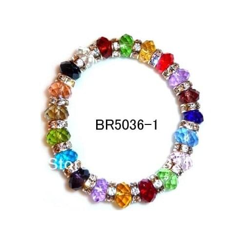Free Shipping fashion 10mm Multi crystal glass beads bracelet with crystal spacers for children women holidy gift