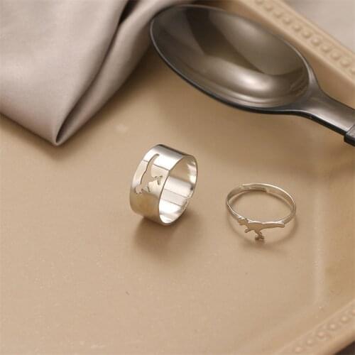 EN Trendy Lover Snake Gold Color Aircraft Dinosaur Butterfly Rings for Women Men Couple New Open Ring Set 2021 Wedding Jewelry