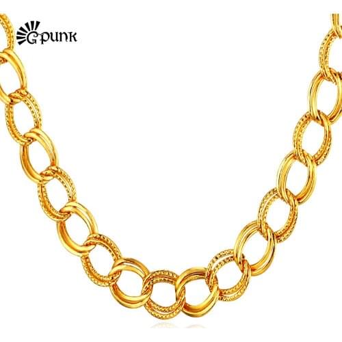 G Punk Rock Men Chain yellow Gold/ color Round Punk Unisex Party Fashion Jewelry 54CM Necklace N1621G