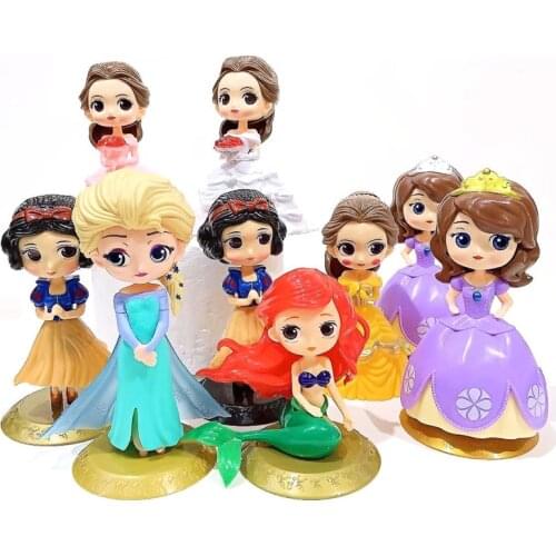 Disney Princess Toys Frozen Elsa Snow White Mermaid Bell Sofia Action Figures Pvc Model Dolls Cake Decorations Birthday Gift