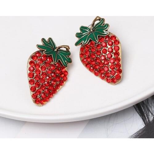 JURAN Metal Fashion Crystal Dangle Stud Earrings 2019 Fruit Strawberry Large Statement Earrings For Women Wedding Jewelry