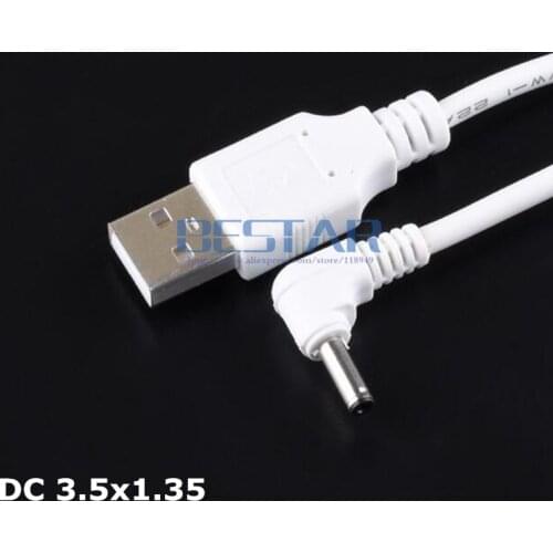 White DC Elbow Power cable Plug USB To DC 3.5*1.35 3.5*1.35mm 3.5mm x 1.35mm 3.5x1.35mm Jack Right Angle L shape charge Cable 1M