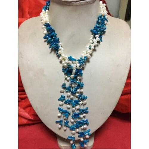 Classic 3strands 7mm baroque white freshwater pearl coral branch necklace