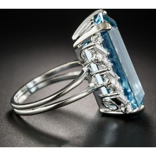 925 Sterling Silver Women Ring Cocktail Party Ring with Huge Sky Blue Gemstone Topaz Prong Setting Valentines Gift for Wife