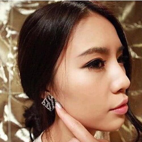 Korean fashion imitation striped black and white enamel box earrings