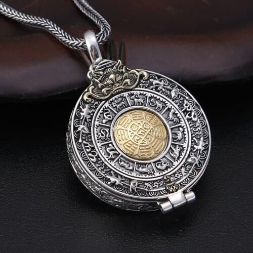Buddha Pendant 925 Sterling Silver color Jewelry Men Women Zodiac Mantra Gawu Box Vajra brave troops Necklace Pendant Jewelry