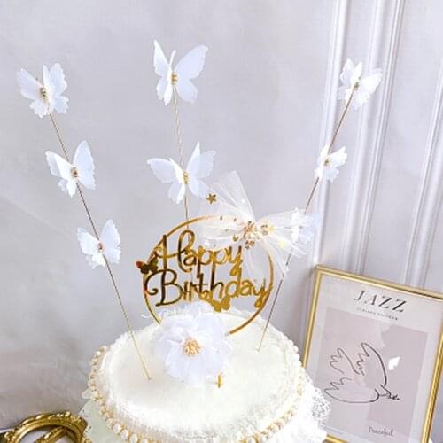 Ins Fashion Butterflies Happy Birthday Cake Topper Cupcake Stand Baby Shower Baking Party Dessert Supplies Decoration Tools