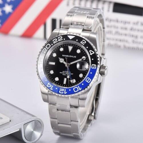 GMT mens watch40mm BLACK and BLUE Rotatable bezel autoimatic Waterproof Mechanical Swimming Luminous 316L Quality Wristwatch men
