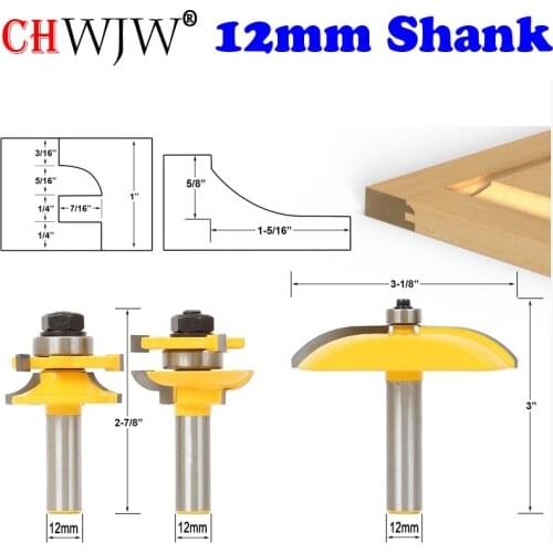 CHWJW 12mm Shank Round Over 3 Bit Raised Panel Cabinet Door Router Bit Set