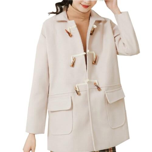 New Autumn Winter Thick Warm Coat Woman Outerwear Mid-length Woolen Coat Student Horn Buckle All-match Womens Woolen Coat Trend