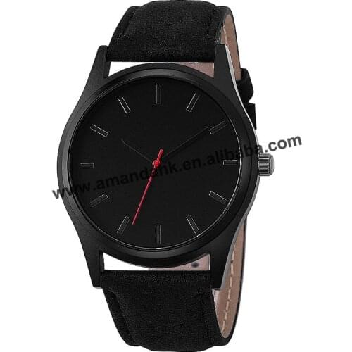 Wholesale Ladies Leather Strap Watches Fashion Women Dress Quartz Wristwatches Black Case Red Needle Watch 8595