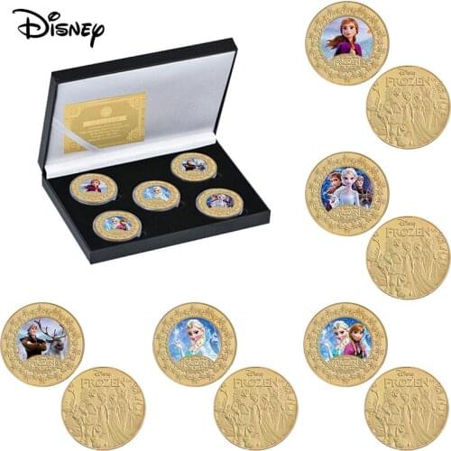 Disney Frozen Elsa Anna Princess Commemorative Coins Coin Card Anime Metal Gilded Game Collection Card Childrens Cartoon Toys