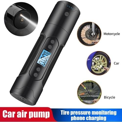 Portable LCD 4-In-1 Air Compressor Tire Pressure Detector LED Light Phone Charging Treasure Electric Pump Inflator Car Inflator