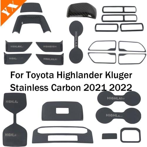 RHD/LHD For Toyota Highlander Kluger 2021+ Stainless Carbon Interior Trim Car Gear Armrest handle Water Cup Air Outlet Vent gear