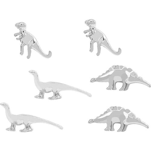 3 Pairs Gold Silver Dinosaur Stud Earrings Set Small and Cute Jewelry for Women Girls E56A