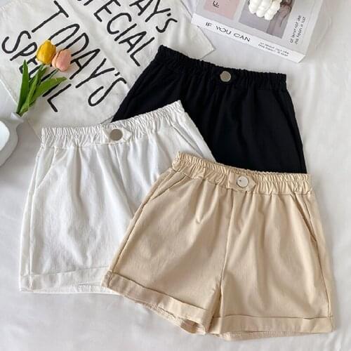 Summer Female Shorts Korean Loose Casual All Match High Waist Shorts Wide Leg Pants 2021 New Solid Color Cure Young Girls Pants