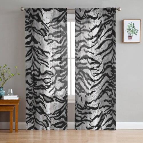 Animal Tiger Skin Black White Sheer Curtains for Living Room Modern Voile Curtain Bedroom Tulle Curtains Window Drapes Decor