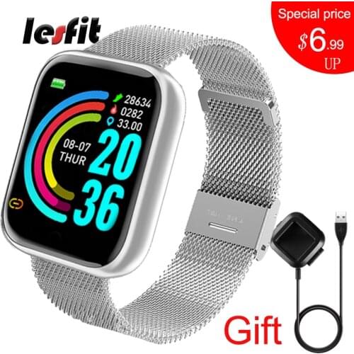 Lesfit Silver Smart Watch Women Men Smartwatch Sport Watch For Android IOS Wrist Clock Electronic Pedometer Fitness Tracker