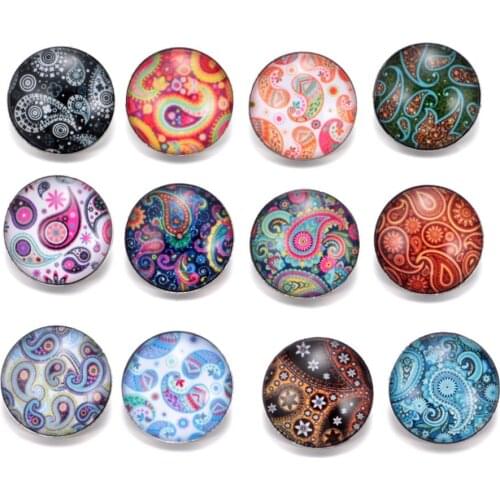 12pcs/lot Amazing Paisley Pattern Charms 18mm Glass Snap Button For DIY Bracelet Snaps Jewelry KZ0329