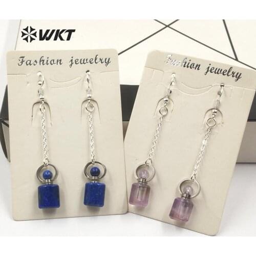 WT-E582 New!!! Perfume Bottle Earring Natural Stone Earring Yellow/Smokey Quartz Lapis With Silver plated Long Earring