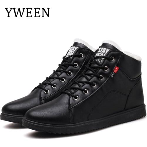 YWEEN New Fashion Men Winter Shoes Solid Color Snow Boots Men Plush Inside Leather Boots Size 38-45