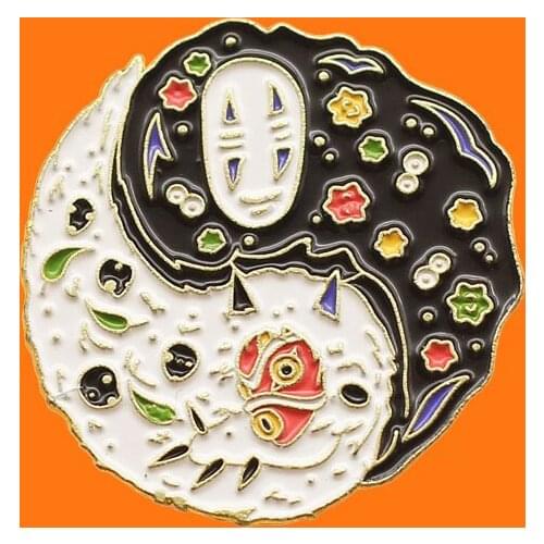 Funny No-Face Enamel Pins Yin And Yang Metal Cartoon Brooch Backpack Hat Bag Collar Lapel Badges Men Women Fashion Jewelry Gifts
