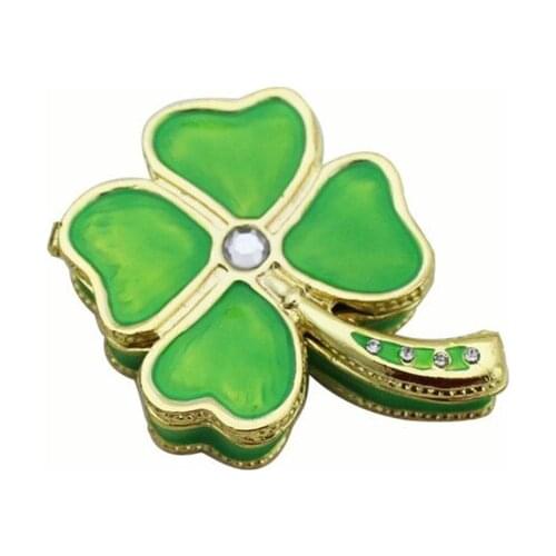 YAFFIL Four-Leaf Clover Shape Jewelry Box Women 2018 Luxury Zinc Alloy Crystal Rhinestone Christmas Gift For Women High Quality