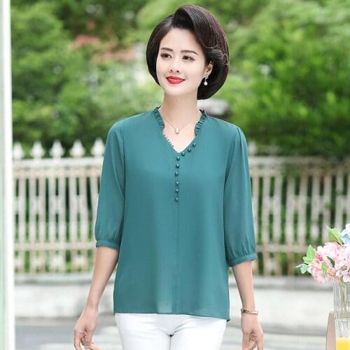 Sexy V-neck Plus Size Blouses For Women 4xl 5xl Tops Casual 2021 Summer Clothing Middle Aged Mother Large Size Chiffon Shirts