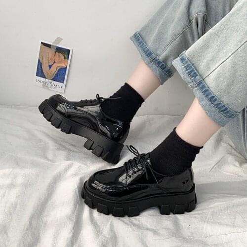 British Style Leather Shoes Women 2021 New Thick-soled Black Single Shoes Korean Version of All-match Platform Womens Shoes