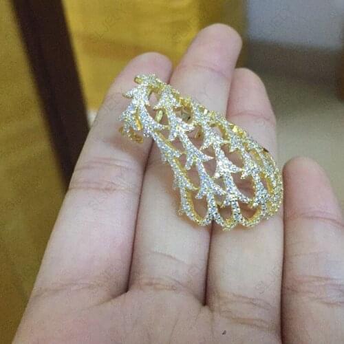 SLJELY High Quality Luxury 925 Sterling Silver Yellow Gold Color Hollow Out Dragon Tail Ear Bone Cuff 1pc Clip Earring for Women