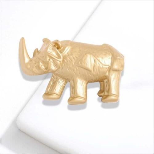 HOSENG Golden Rhinoceros Alloy Animal Brooch Woman Man Clothes Jewelry Vintage Metal Lapel Gift Pin HS_135