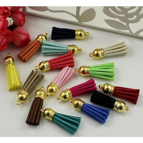 100pcs Mix colour 38mm Golden Suede Tassel For Keychain Cellphone Straps Jewelry Charms Leather Tassels Diy Accessoire