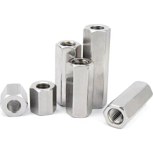 1/2/5pcs M5 M6 M8 M10 M12 A2-70 304 Stainless Steel DIN6334 Hexagon Hex Extend Long Rod Coupling Nut Connector Joint Tubular Nut