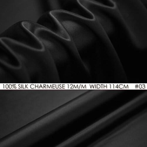 100% SILK CHARMEUSE SATIN Fabric 12mm 114cm width Natuaral Silk Fabric Wedding Fabric Organizer Curtains Fabric Black NO 03