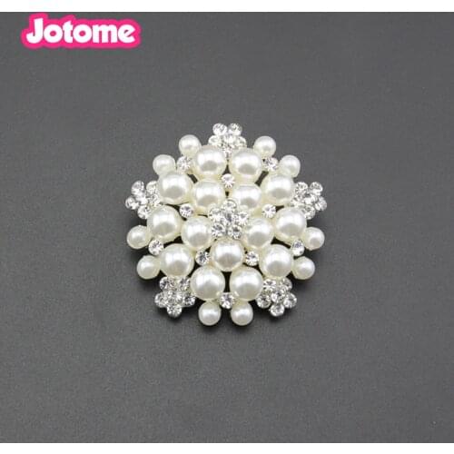 100pcs/lot free shipping silver tone 40mm custom spark crystal flower pearl brooch
