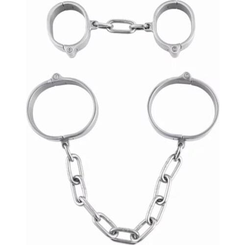 2pcs/Set(Handcuffs+Ankle Cuffs)Stainless Steel Leg Irons Shackles Sex Erotic Games Bondage Restraints BDSM Torture Adult Toys
