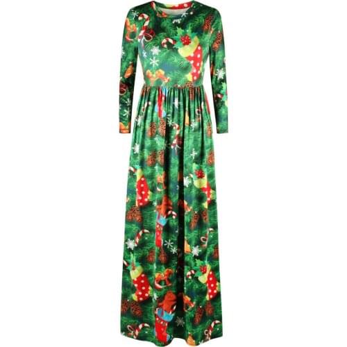 2019 Autumn Winter Oversized Maxi Long Dress Women Long Sleeve Christmas Tree Print Female Dresses Casual Dress Plus Size XXL